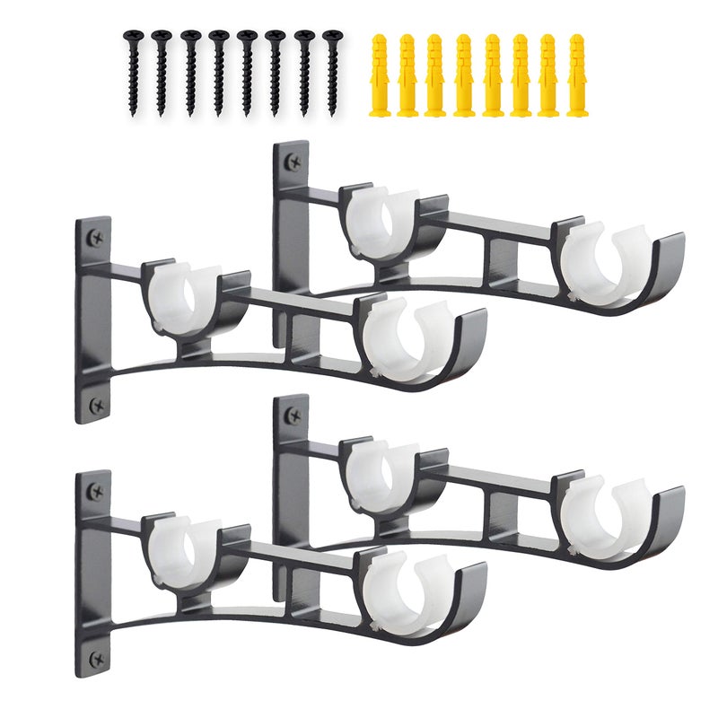 AddGrace Double Curtain Rod Brackets Set of 4 for Drapery Rod Window Hardware Rod Holders (Black) - Image 1
